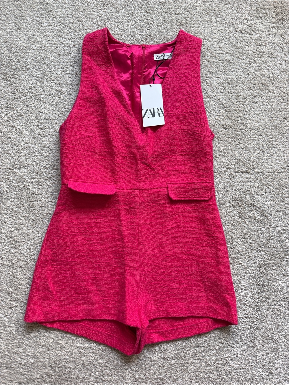 Zara Hot Pink Textured Sleeveless Romper
